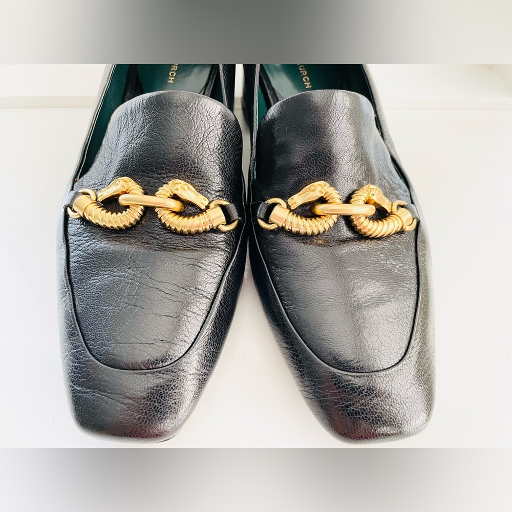 New Tory Burch Jessa heeled horse- head loafers, black leather sz 8.5. - Picture 6 of 16